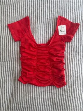 Free People Red Ruched Scoop Neck Crop Top